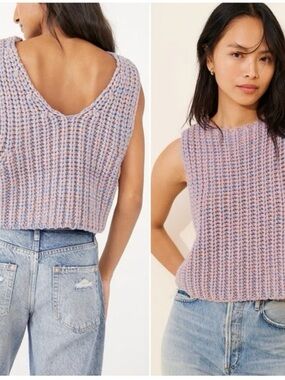 Free People Hoopla Boxy Knit Vest Top in Mountain Sunset Combo